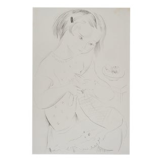 Mily Possoz, Little Girl Sewing, Original Signed Engraving For Sale