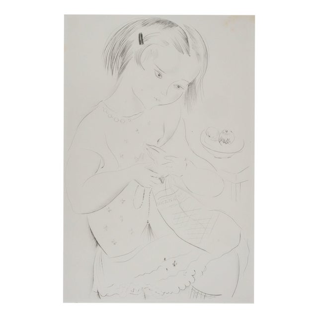 Mily Possoz, Little Girl Sewing, Original Signed Engraving For Sale