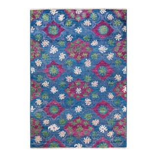 Modern Hand-Knotted Area Rug - Green, 6' 2" x 8' 7" For Sale