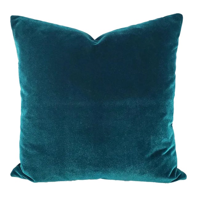 Cowtan and Tout Rostang in Lagon Pillow Cover - 20" X 20" Bright Teal Plush Velvet Cushion Case For Sale