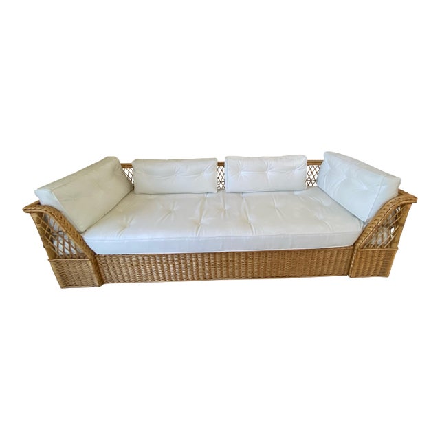 McGuire Company Wicker Rattan Couch, 1970s For Sale
