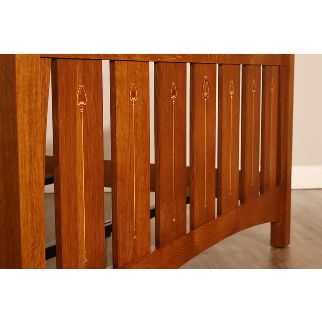 Stickley Mission Collection Harvey Ellis Inlaid Oak Queen Bed For Sale - Image 14 of 18