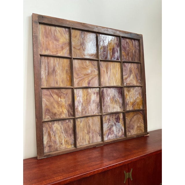 Vintage Architectural Slag Glass Window Frame For Sale - Image 4 of 8