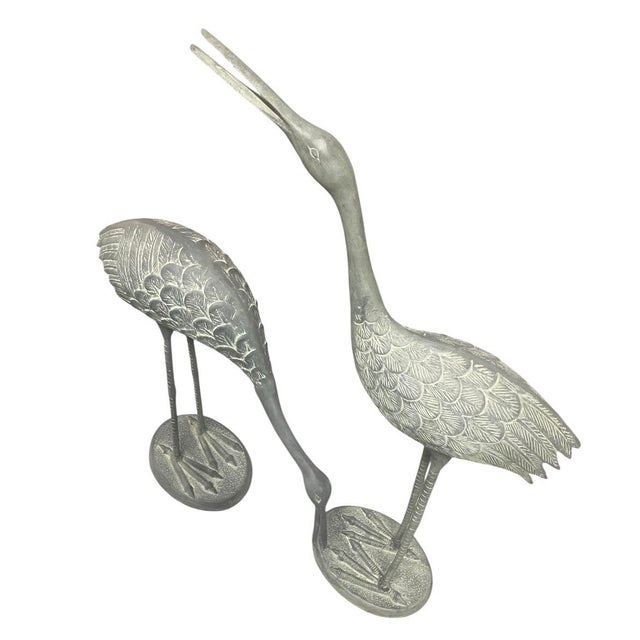 A Pair of Vintage Patinated Bronze Crane Garden Sculptures For Sale - Image 4 of 12