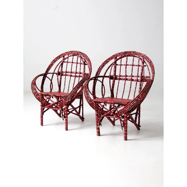Rustic Antique Adirondack Children's Twig Chairs Pair For Sale - Image 3 of 13