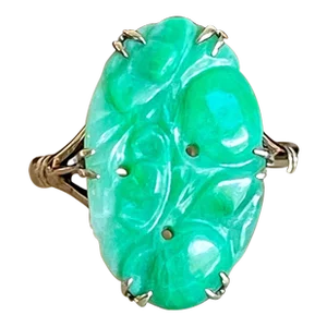 Antique Art Deco Carved Jade Ring White Gold Size 6.25