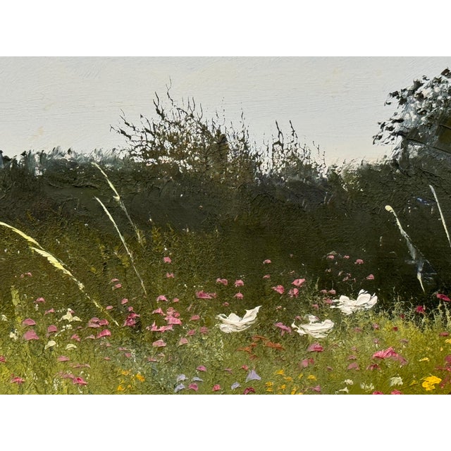 Summer Meadow Scene with Wildflowers & Trees in a serene English Countryside 1991 For Sale - Image 6 of 16