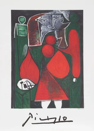 1980s "Femme en Rouge su Fauteuil" Lithograph After Pablo Picasso