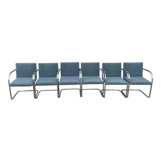 Mid Century Brno Chrome Cantilever Blue Chairs-2 For Sale