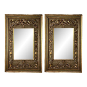 Pair of Monumental French Gilt and Painted Mirrors, Late 19th Century.