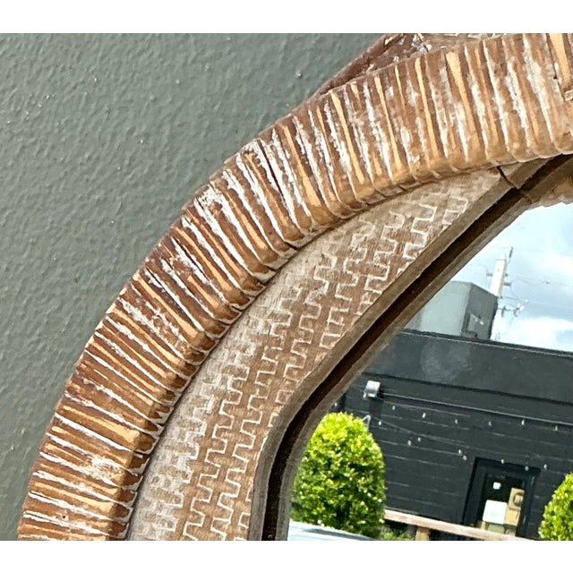 Wood Vintage Textured Woven Rattan Mirror For Sale - Image 7 of 12