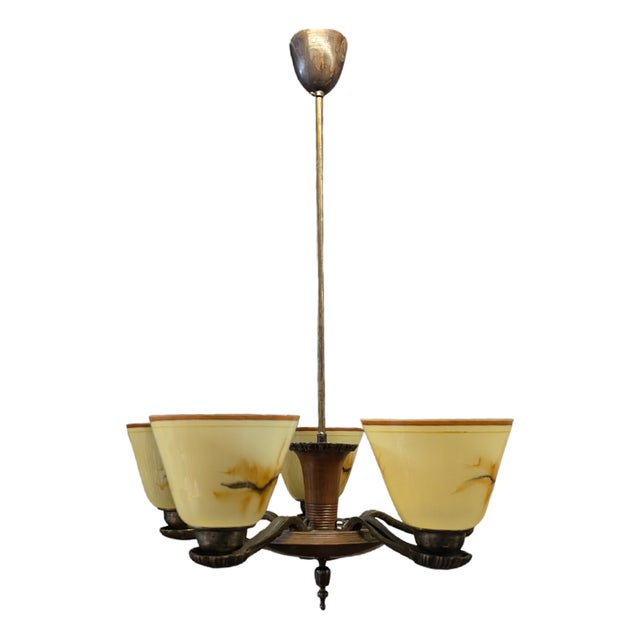 Five-Arm Chandelier by Paavo Tynell, 1930s For Sale