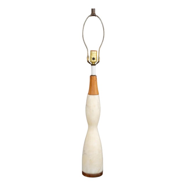 Alabaster and Wood Table Lamp For Sale