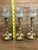 Brass Set of 3 Vintage English Brass Chambersticks W/ Glass Hurricane Chimneys For Sale - Image 8 of 8