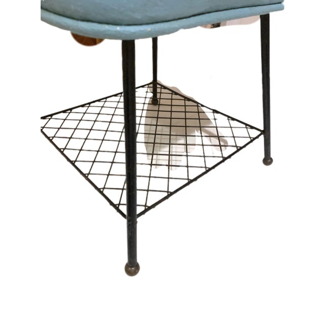 For your consideration is a funky vintage blue footstool/ ottoman with sparkles in the vinyl and a magazine rack to...