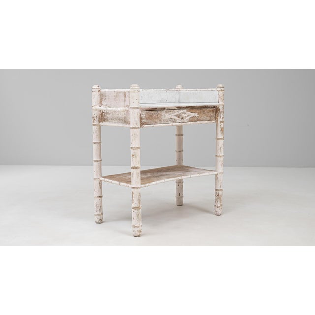Ornamental & Decorative Materials 1900s French White Patinated Faux Bamboo Marble-Top Side Table For Sale - Image 7 of 18
