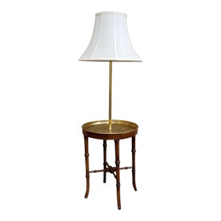 Faux Bamboo Wood and Etched Brass Table Floor Lamp For Sale