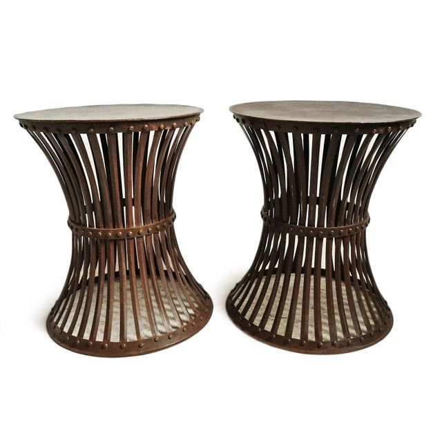 Late 20th Century Vintage Industrial Farmhouse Iron Rivet Band Side Table For Sale - Image 5 of 9