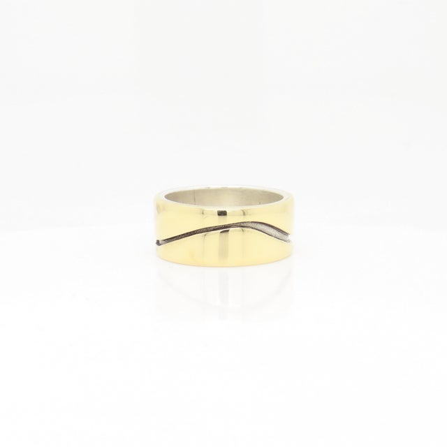 Vintage Mid-Century Modernist Paul Lobel Mixed Metal Gold/Silver Cigar Band Ring For Sale In Philadelphia - Image 6 of 10