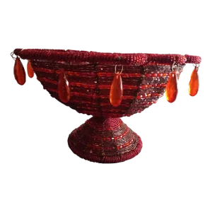 1960s Hand Made Microbeads Red Decorative Basket