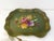 Lovely, mid-century, generous size, dark Olive Green metal tray featuring a beautiful, hand-painted floral motif in...