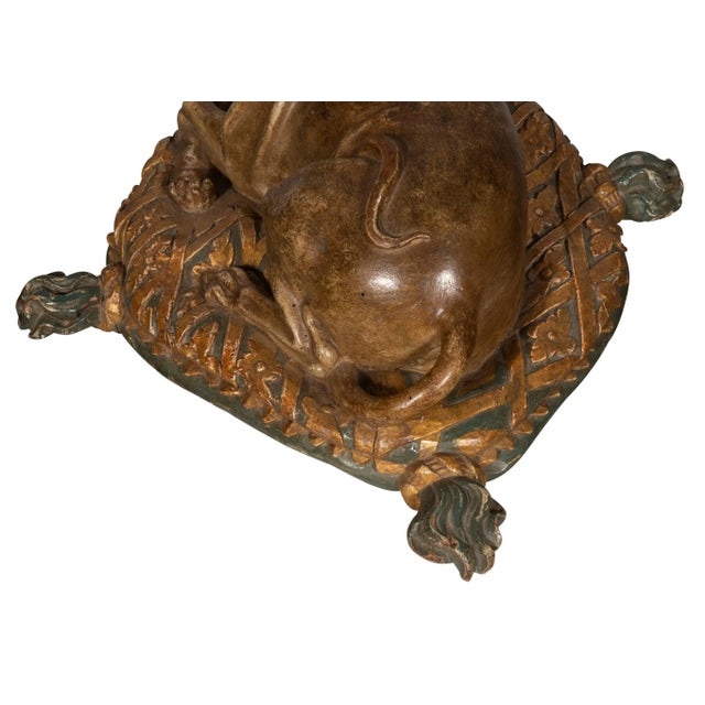 Fine European Carved and Painted Dog Lying on a Pillow For Sale - Image 9 of 12