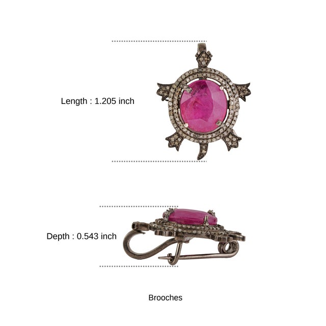 8 Carat Ruby & Diamond Pavé Turtle Animal Brooch Cum Pendant in 925 Sterling Silver For Sale - Image 12 of 15