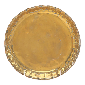 Antique 19th Century English Small Hammered Brass Waiter Tray or Deep Plate With Fluted Rim