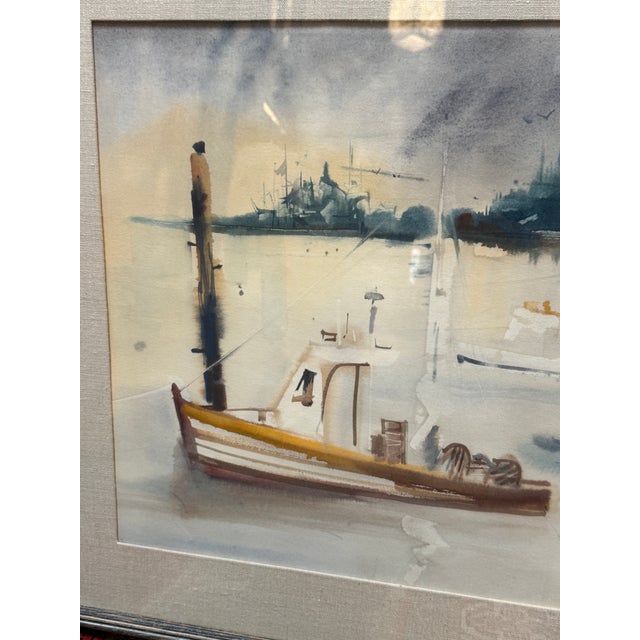 Sanford Brooks Mid Century Harbor Scene Watercolor Painting, Signed For Sale - Image 9 of 12