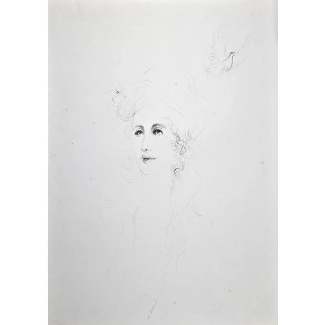 Portrait is an original drawing in pen on paper realized by Vito Alghisi in 1987. Hand-signed at the bottom. Good...