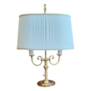 Vintage Table Lamp with Brass Frame and Cream-White Fabric Shade from Schulz & Adam, 1990s For Sale