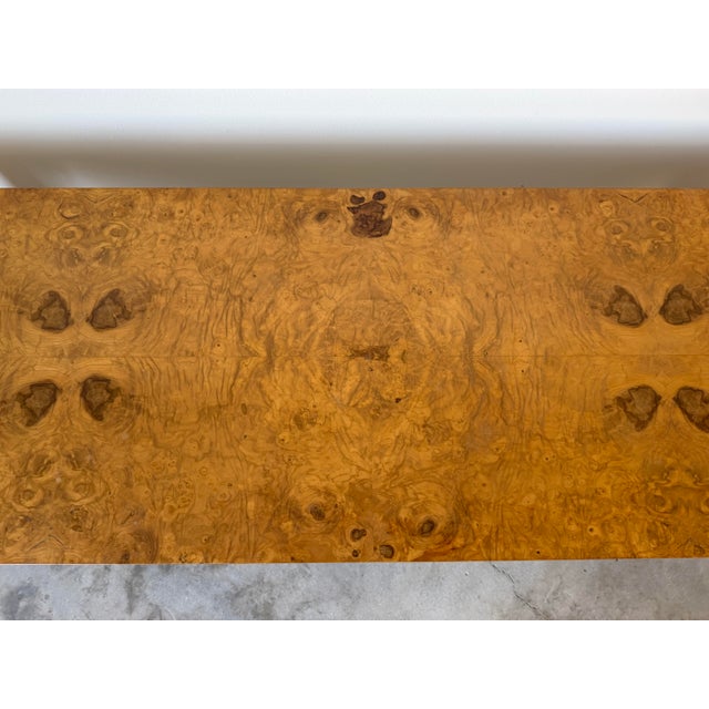 1970’s Milo Baughman Style Parsons Burl Wood Rectangular Coffee Table For Sale - Image 4 of 12