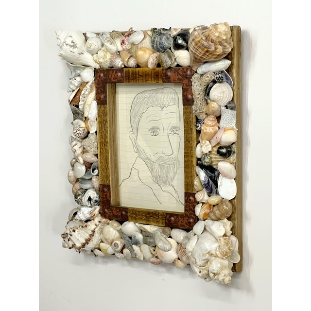 1960s Vintage 1960's Portrait Sketch of Michelangelo in Coquillage Frame For Sale - Image 5 of 12