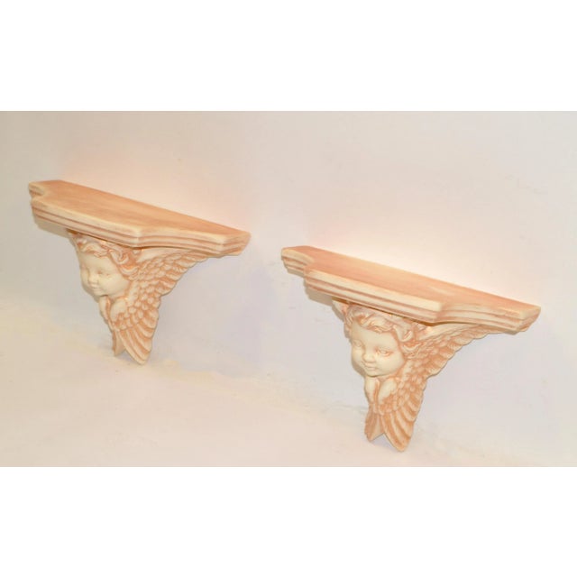 1990s Pair of 1990s Ceramic Angel Head Wall Shelf Gold Bonze Cherub Gothic Baroque Victorian Décor For Sale - Image 5 of 12