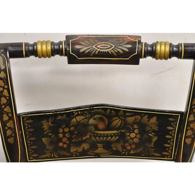 Late 19th Century Late 19th Century Antique Hitchcock Black and Gold Harvest Stencil Rush Side Chairs - a Pair For Sale - Image 5 of 11