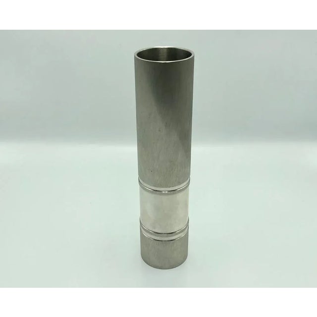 Metal Brutalist German Cylinder Steel Vase from Bmf, 1960s For Sale - Image 7 of 7