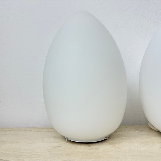 Vintage Egg-Shaped Opaline Glass Table Lamps, 1970s, Set of 2 For Sale - Image 14 of 18