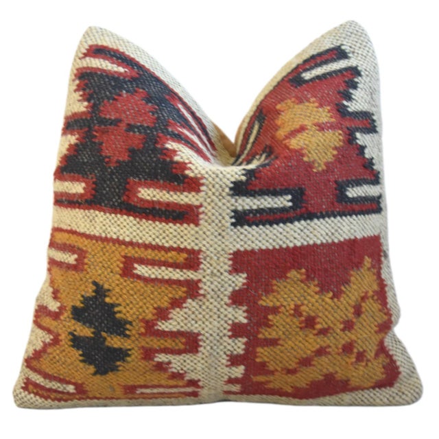 Rustic Southwestern Handwoven Kilim Feather/Down Pillow For Sale - Image 3 of 6