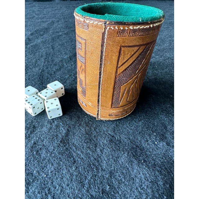 Custom cut leather dice cup. Green felt is in pretty good condition but does show some age. Leather has some rubs as noted...