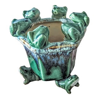 Arts and Crafts Style Planter With Frogs For Sale