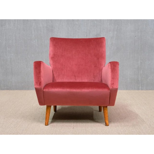 Beige Set of Vintage Chairs in Coral Red Velvet and Beech by Gio Ponti for Asko, 1950s For Sale - Image 8 of 17