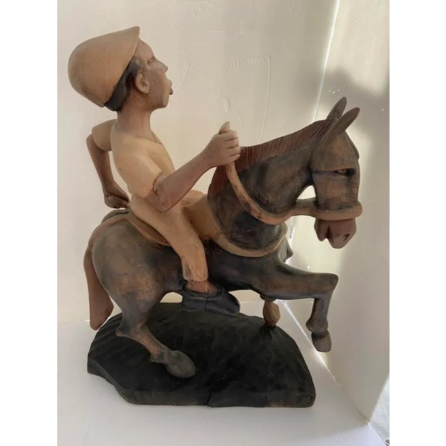 Mid 20th Century Folk Art Wood Jockey Man & Horse Sculpture For Sale - Image 5 of 11