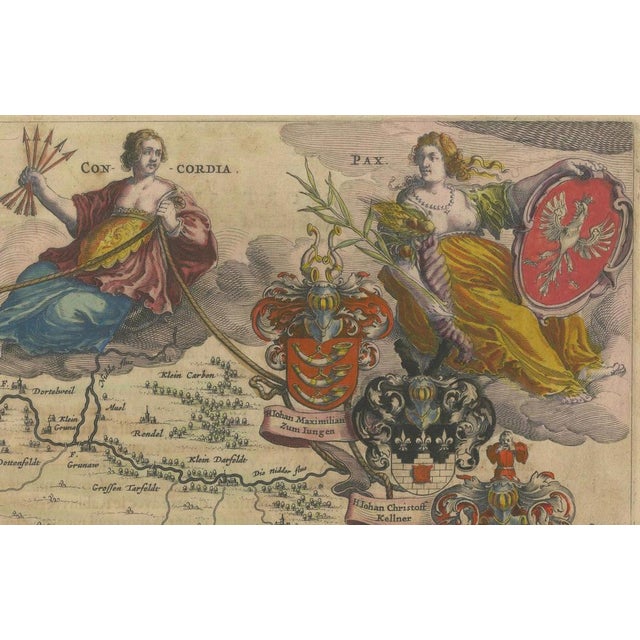 Engraved Map of Frankfurt with Decorative Coats of Arms from Blaeus, 1663 For Sale - Image 6 of 10