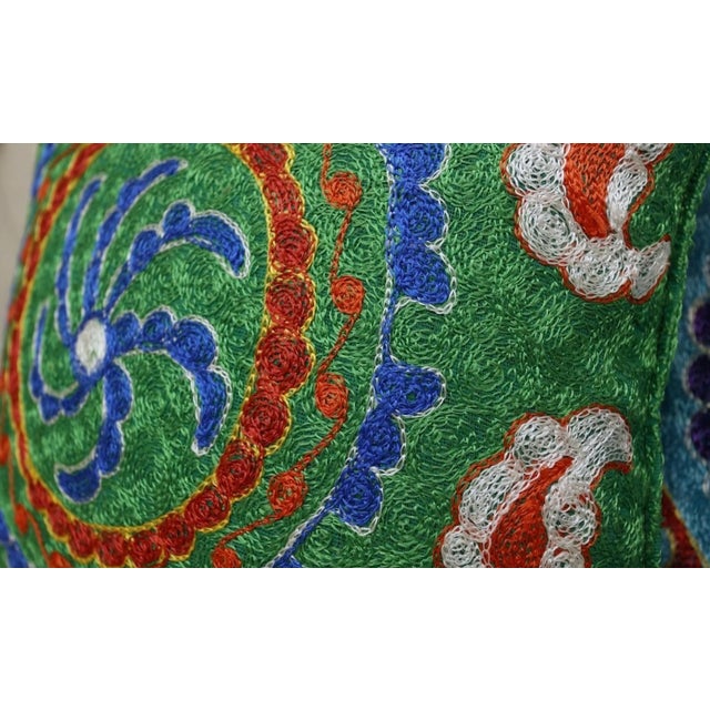 16"x16" Silk Embroidery Cushion Cover. Green Throw Pillow. Double Sided Pillow For Sale - Image 4 of 5