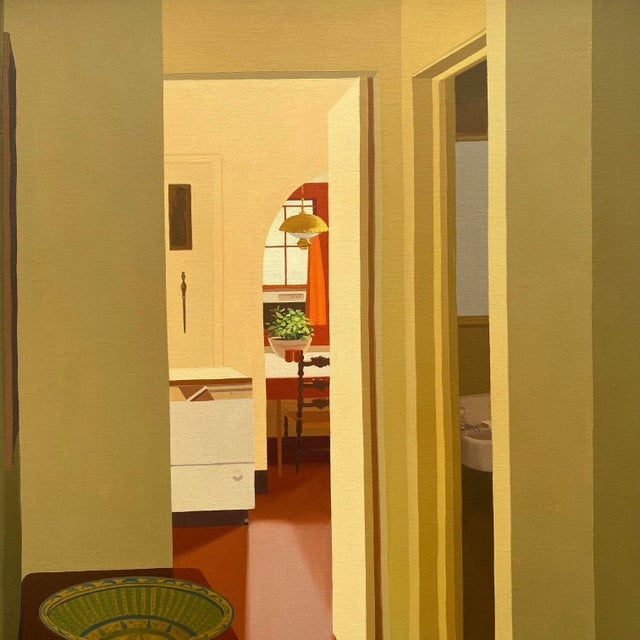 Barbara Morgan Roberts Vintage 1974 Mid Century Modern Edward Hopper Style " Interior " Framed Original Large Realist Painting For Sale In Kansas City - Image 6 of 17