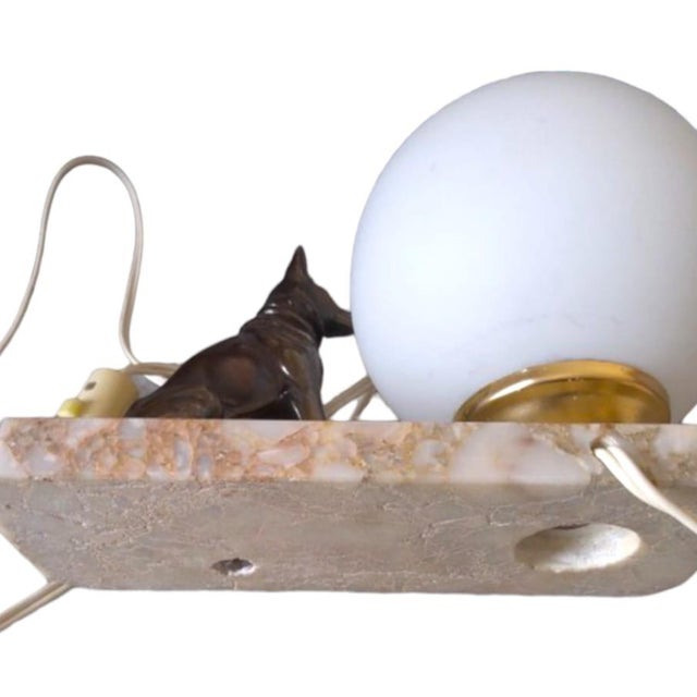 1930s Vintage German Shepherd Table Lamp with Opaline Glass Globe from Tedd, 1930s For Sale - Image 5 of 10