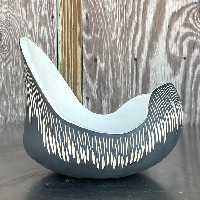 American Vintage Boho Original Scored Studio Pottery Bowl For Sale - Image 3 of 5