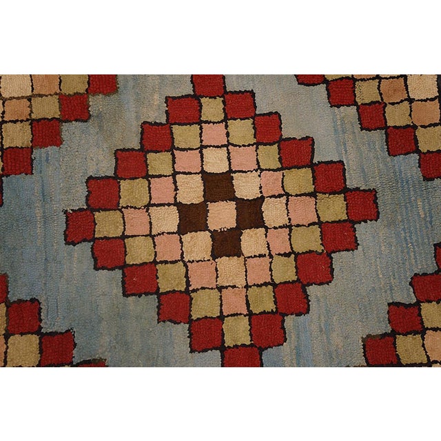 American 1920s Multicolor Diamond Square Antique American Hooked Rug 3'0" X 5'2" Handknotted Wool Carpet For Sale - Image 3 of 4