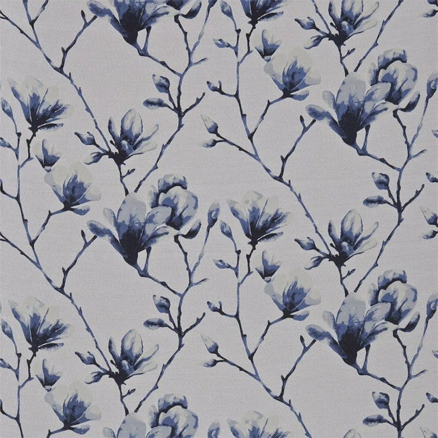 Harlequin Lotus Fabric in Indigo/Silver For Sale