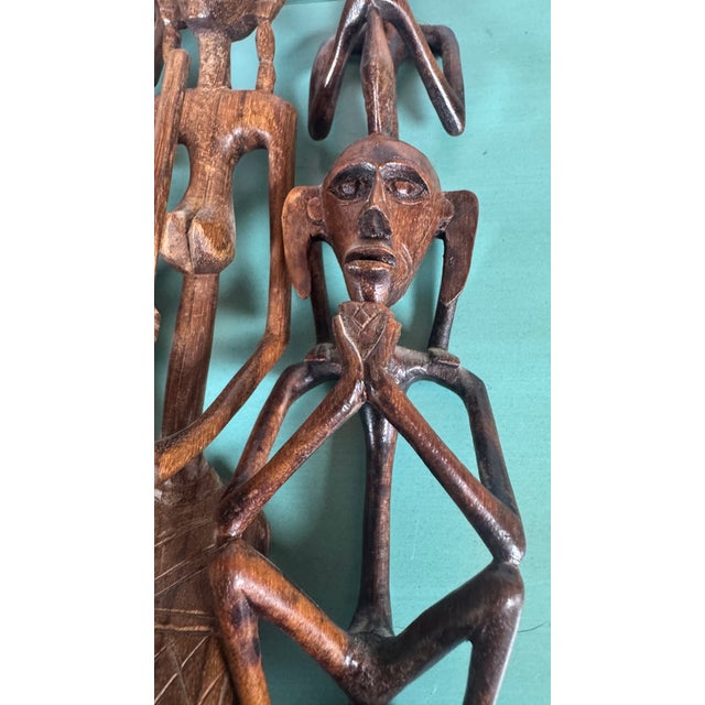 1960s African Ebony Stick Totem Figures, Malawi Tribal Wooden Sculptures 3 Pc For Sale - Image 9 of 15